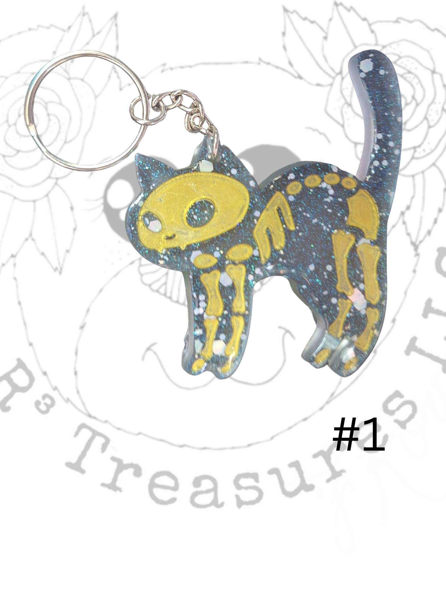 Hissing Skeleton Cat Keychain-Ornament-Magnet-Gift
