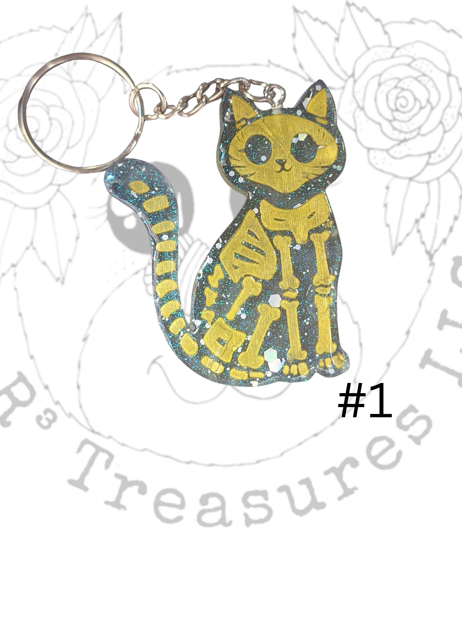 Sitting Skeleton Cat Keychain-Ornament-Magnet-Gift