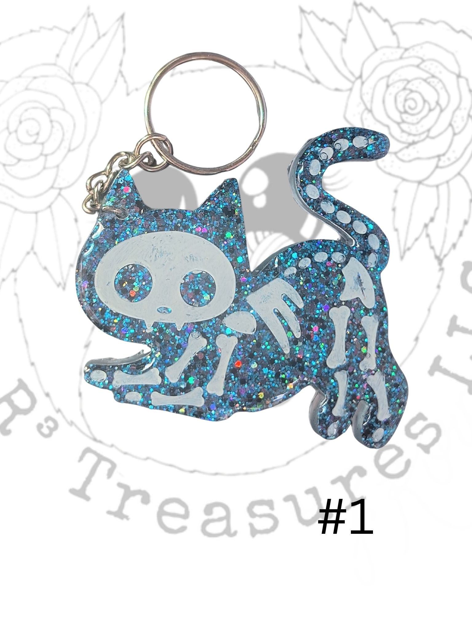 Stretching Skeleton Cat Keychain-Ornament-Magnet-Gift